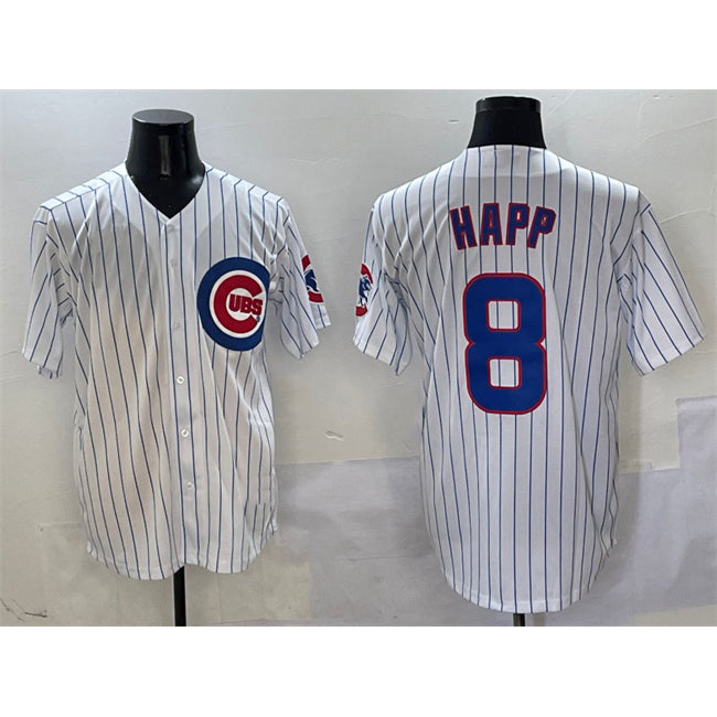 Chicago Cubs #8 Ian Happ White Fedasgoge Cool Base Stitched Jersey