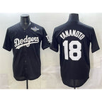 Los Angeles Dodgers #18 Yoshinobu Yamamoto Black Fedasgoge 2025 World Series Patch Cool Base Stitched Jersey
