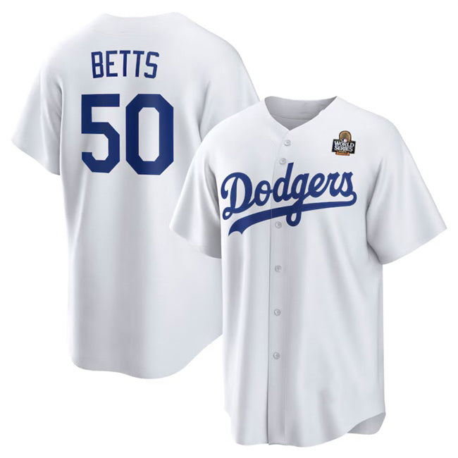 Los Angeles Dodgers #50 Mookie Betts White Fedasgoge 2024 World Series Cool Base Stitched Jersey