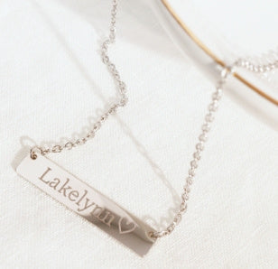Petite Boutique Customizable Your Name Bar Necklace Personalized Mothers Day Gift Custom Jewelry 16K Plated Aniversary bridesmaid Gift for Women Gold Silver Rose Gold