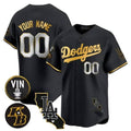 Custom Los Angeles Dodgers Vin Patch & Kobe Bryant Gold Trim Vapor Premier Limited Jersey V2 ¨C All Stitched-Black Fedasgoge