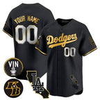 Custom Los Angeles Dodgers Vin Patch & Kobe Bryant Gold Trim Vapor Premier Limited Jersey V2 ¨C All Stitched-Black Fedasgoge