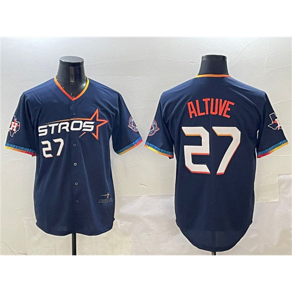 Houston Astros #27 Jose Altuve Navy Fedasgoge 2025 City Connect With Texas Patch Limited Stitched Jersey