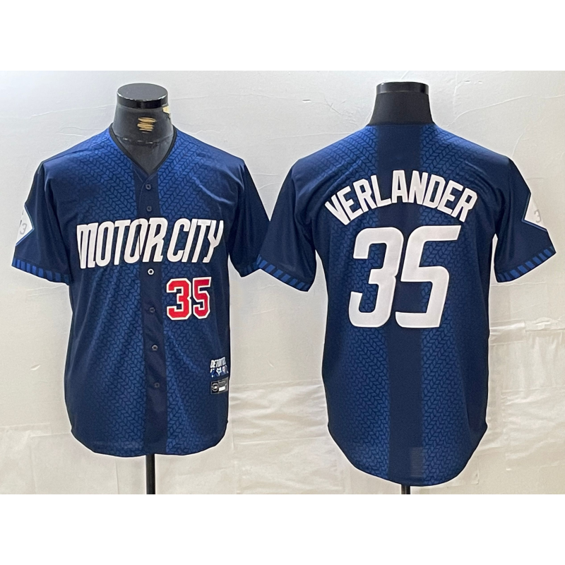 Detroit Tigers #35 Justin Verlander Number Navy Fedasgoge 2024 City Connect Cool Base Limited Stitched Jersey