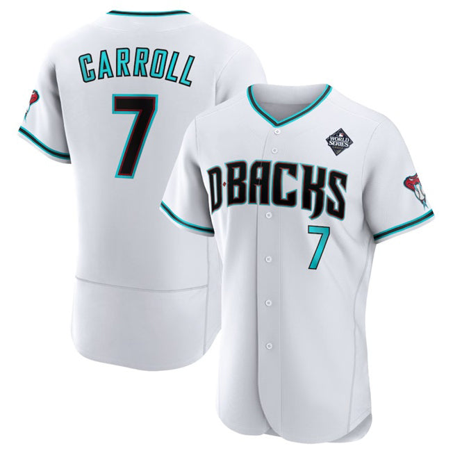 Arizona Diamondbacks #7 Corbin Carroll White Fedasgoge 2023 World Series Flex Base Stitched Jersey