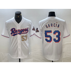 Texas Rangers #53 Adolis Garcia Number White Fedasgoge 2023 World Series Champions Cool Base Jerseys