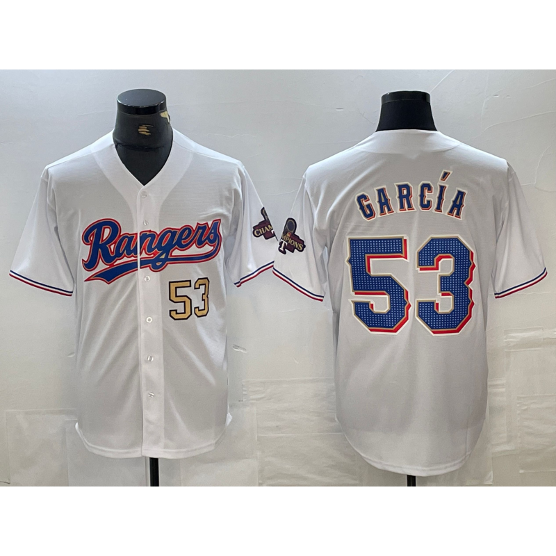 Texas Rangers #53 Adolis Garcia Number White Fedasgoge 2023 World Series Champions Cool Base Jerseys