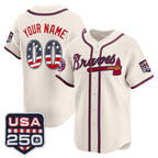 Custom Atlanta Braves Cream Fedasgoge USA 250 Fourth of July Vapor Premier Limited Jersey ¨C All Stitched