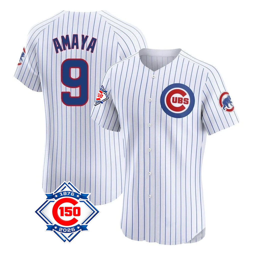 Chicago Cubs #9 Miguel Amaya Player White Fedasgoge 150th Anniversary Limited Elite Home Game Stitched Jerseys
