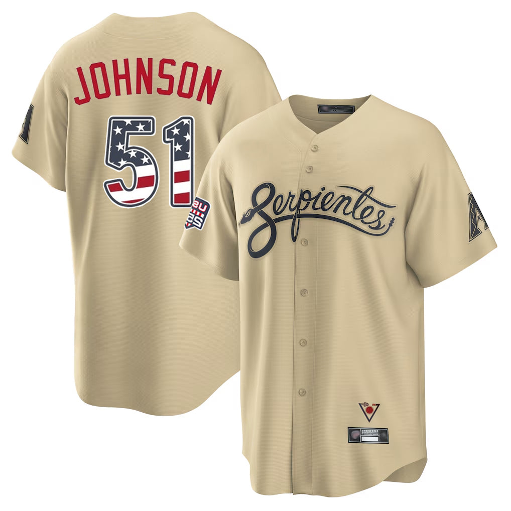 Arizona Diamondbacks #51 Randy Johnson Player Tan Fedasgoge USA 250 Fourth of July Home Game Stitched Jerseys