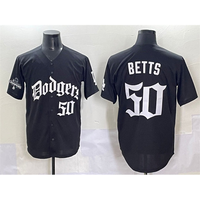 Los Angeles Dodgers #50 Mookie Betts Black Fedasgoge 2025 LA Gothic Style With 2024 World Series Champions Patch Vapor Premier Limited Stitched Jersey