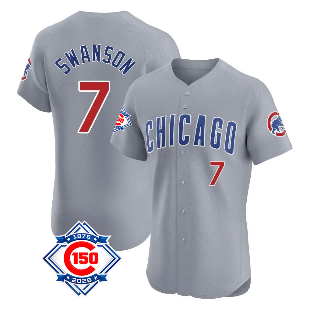 Chicago Cubs #7 Dansby Swanson Player Gray Fedasgoge Road 150th Anniversary Limited Elite Home Stitched Jerseys