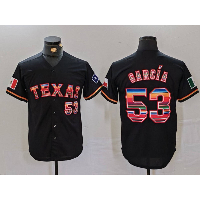 Texas Rangers #53 Adolis Garcia Black Fedasgoge Rainbow Mexico Cool Base Stitched Jersey