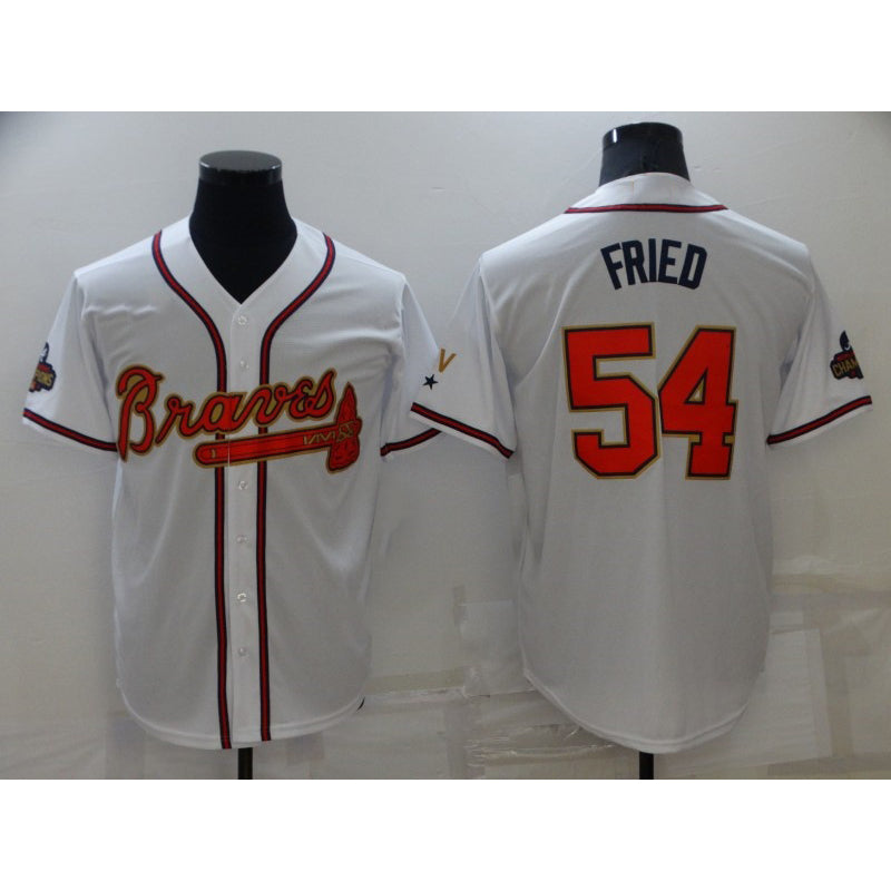 Atlanta Braves #54 Max Fried 2022 White Gold Fedasgoge World Series Champions Program Cool Base Stitched Jersey