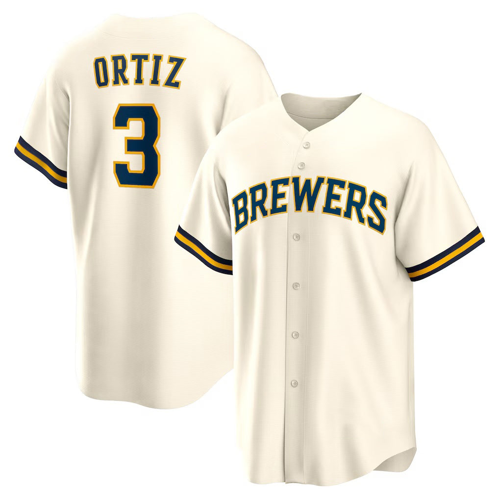 Milwaukee Brewers #3 Joey Ortiz White Fedasgoge Home Replica Jersey