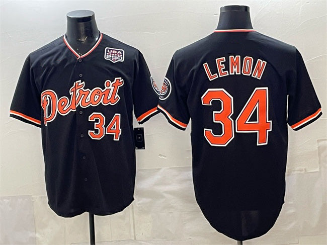 Detroit Tigers #34 Chet Lemon Black Fedasgoge 2026 Alternate USA 250' Patch Vapor Premier Limited Stitched Jersey