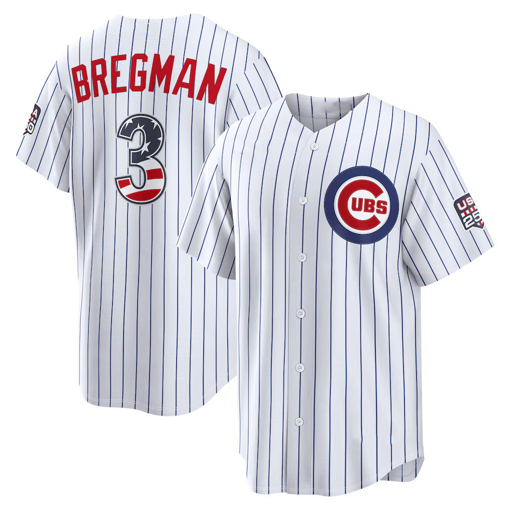 Chicago Cubs #3 Alex Bregman USA 250 Fourth of July Home Stadium Jersey - White Fedasgoge