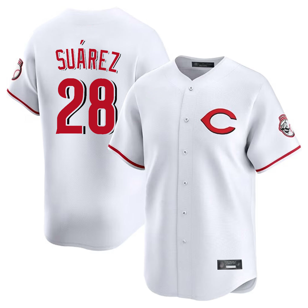 Cincinnati Reds #28 Eugenio Su¨¢rez Player White Fedasgoge Limited Home Stitched Jerseys