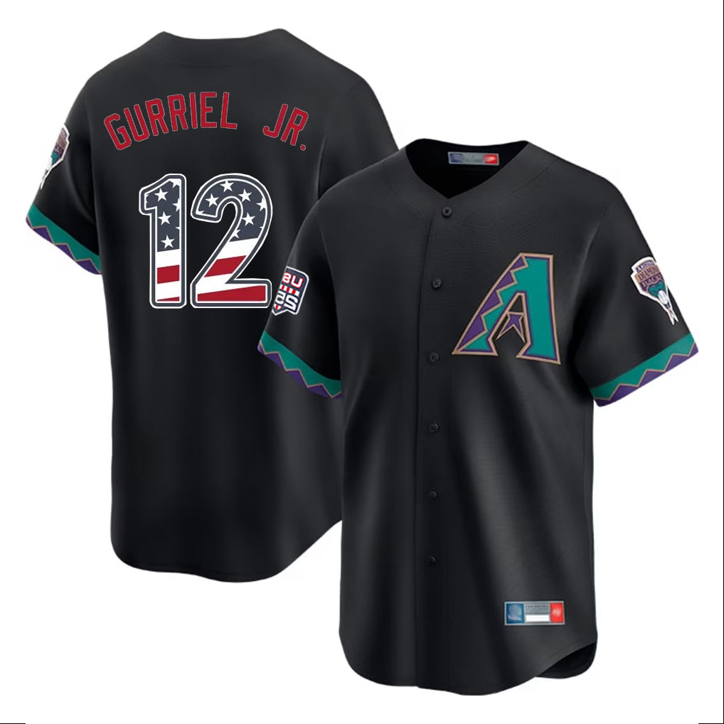 Arizona Diamondbacks #12 Lourdes Gurriel Jr Player Black Fedasgoge USA 250 Fourth of July Home Game Stitched Jerseys