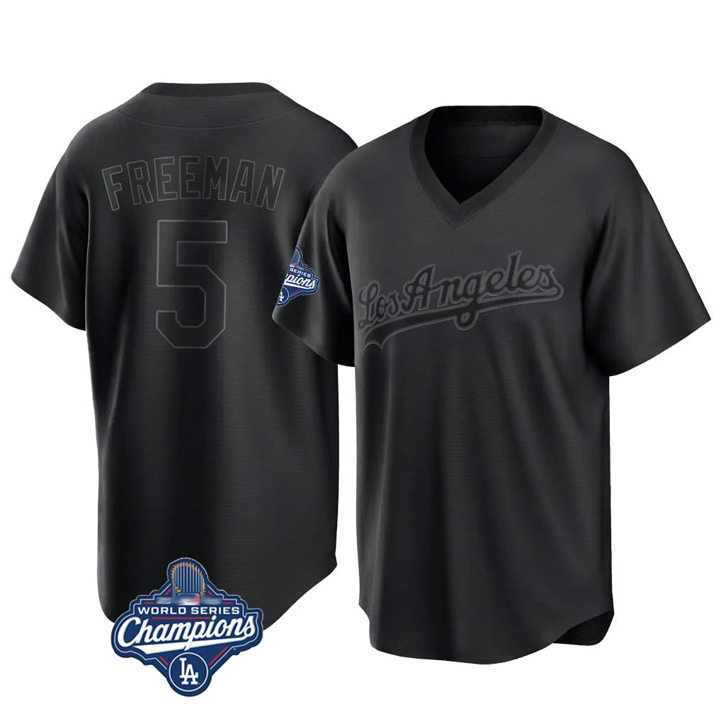 Los Angeles Dodgers #5 Freddie Freeman Player Black Fedasgoge World Series Meet Pitch Fashion T-shirt Stitched Jerseys