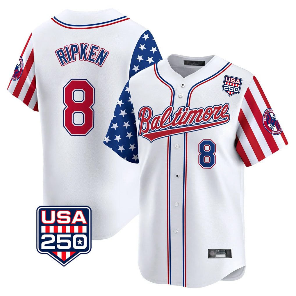 Baltimore Orioles #8 Cal Ripken Player White Fedasgoge USA 250 Independence Day Vapor Premier Limited Home Game Stitched Jerseys