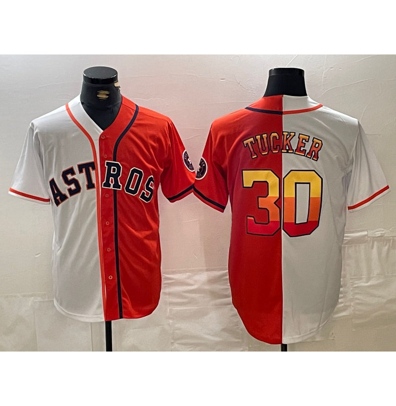 Houston Astros #30 Kyle Tucker White Orange Fedasgoge Split Stitched Jersey 2