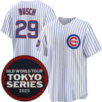 Chicago Cubs #29 Michael Busch White Fedasgoge 2025 World Tour Tokyo Series Home Stitched Jersey