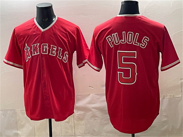 Los Angeles Angels #5 Albert Pujols Red Fedasgoge Stitched Jersey
