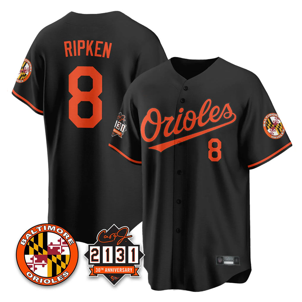 Baltimore Orioles #8 Cal Ripken Player Black Fedasgoge 30th Anniversary of 2131 Home Game Stitched Jerseys