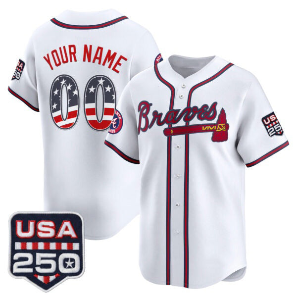 Custom Atlanta Braves White Fedasgoge USA 250 Fourth of July Vapor Premier Limited Jersey ¨C All Stitched