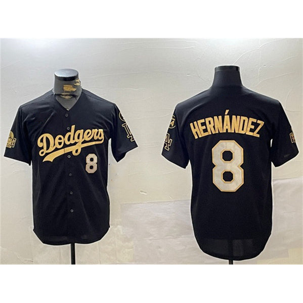 Los Angeles Dodgers #8 Enrique Hernandez Black Gold Fedasgoge 2024 World Series With Fernando Memorial Patch Home Limited Stitched Jersey