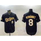 Los Angeles Dodgers #8 Enrique Hernandez Black Gold Fedasgoge 2024 World Series With Fernando Memorial Patch Home Limited Stitched Jersey
