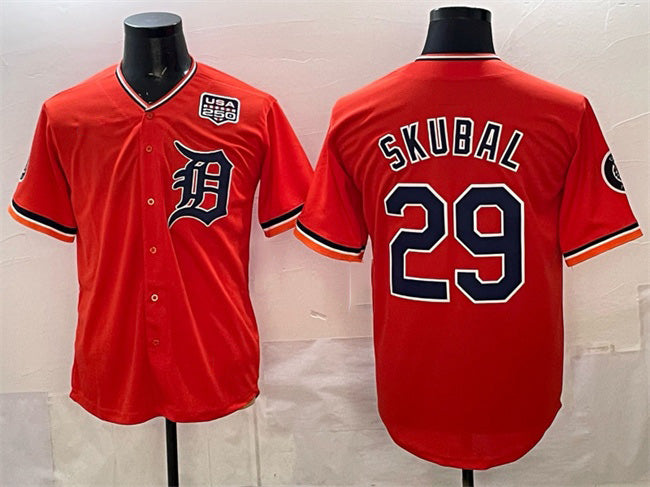 Detroit Tigers #29 Tarik Skubal Orange Fedasgoge 2026 Alternate USA 250' Patch Vapor Premier Limited Stitched Jersey