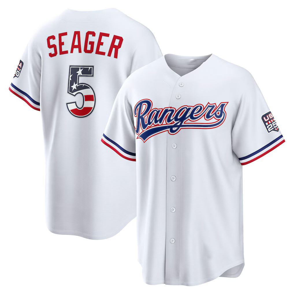 Texas Rangers #5 Corey Seager USA 250 Fourth of July Home Stadium Jersey - White Fedasgoge