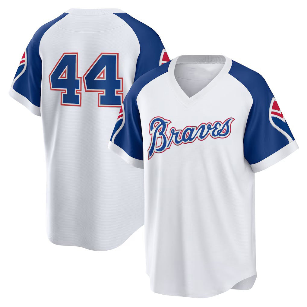 Atlanta Braves #44 Hank Aaron White Fedasgoge Home Cooperstown Collection Player Jersey