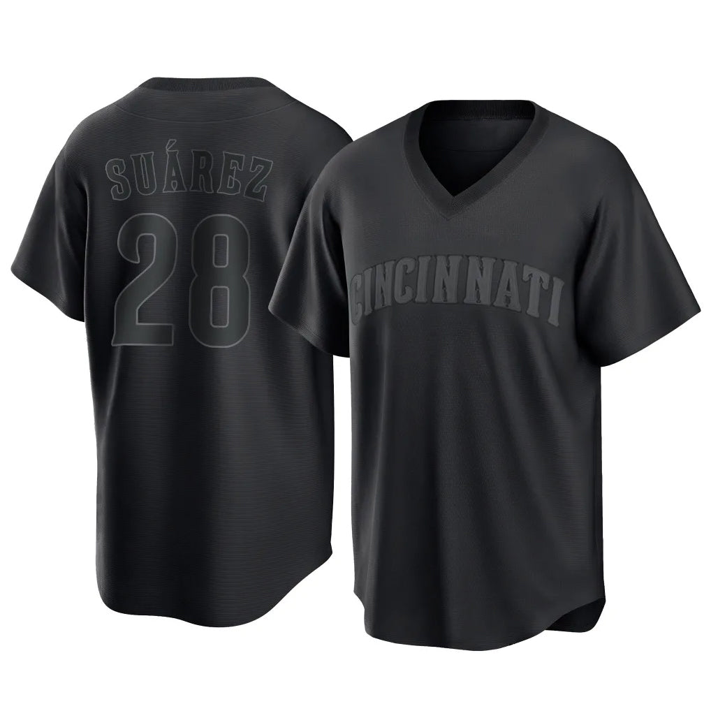 Cincinnati Reds #28 Eugenio Su¨¢rez Player Black Fedasgoge T-shirt Game Home Stitched Jerseys