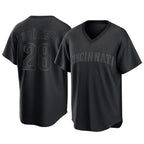 Cincinnati Reds #28 Eugenio Su¨¢rez Player Black Fedasgoge T-shirt Game Home Stitched Jerseys