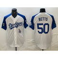 Los Angeles Dodgers #50 Mookie Betts White Fedasgoge Blue Fashion Stitched Cool Base Limited Jersey 2