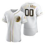 Custom Chicago Cubs White Fedasgoge Stitched Flex Base Golden Edition Jersey