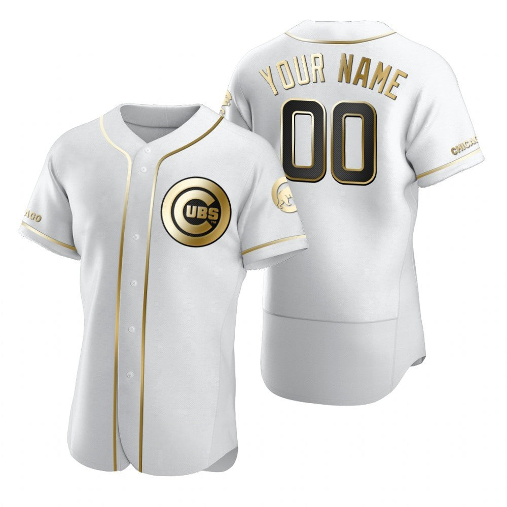 Custom Chicago Cubs White Fedasgoge Stitched Flex Base Golden Edition Jersey