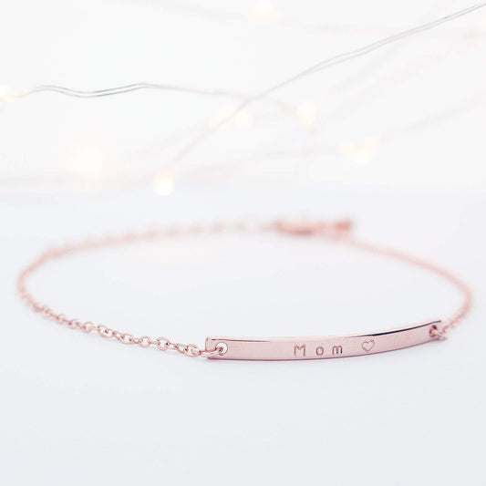 Custom Jewelry 16K Gold Your Name Bar Bracelet Personalized gift Gold Plated bar Delicate Hand Stamp Best bridesmaid Wedding Graduation Gift