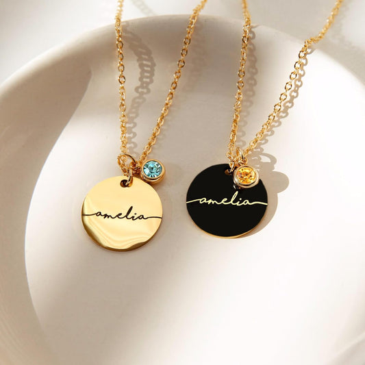 Birthstone Name Necklace Personalized Jewelry for Women Mother's Day Gifts for Mom Gold Plated Pendant Charm, Custom Jewelry Grandma Gift Birthday Personalized Gifts for New Moms