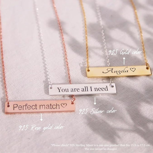 Petite Boutique Customizable Your Name Bar Necklace Personalized Mothers Day Gift Custom Jewelry 16K Plated Aniversary bridesmaid Gift for Women Gold Silver Rose Gold