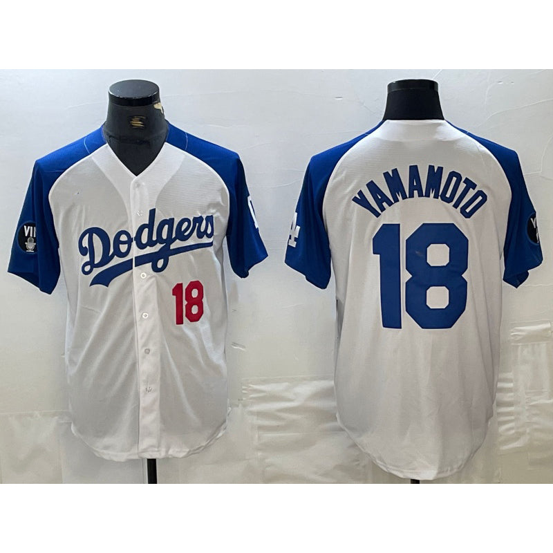 Los Angeles Dodgers #18 Yoshinobu Yamamoto Number White Blue Fedasgoge Fashion Stitched Cool Base Limited Jersey