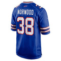 B.Bills #38 Tre Norwood Royal Fedasgoge Team Game Jersey