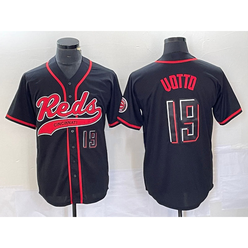 Cincinnati Reds #19 Joey Votto Number Black Fedasgoge 2023 City Connect Cool Base Stitched Jersey 2