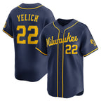 Milwaukee Brewers #22 Christian Yelich Navy Fedasgoge Alternate Limited Jersey
