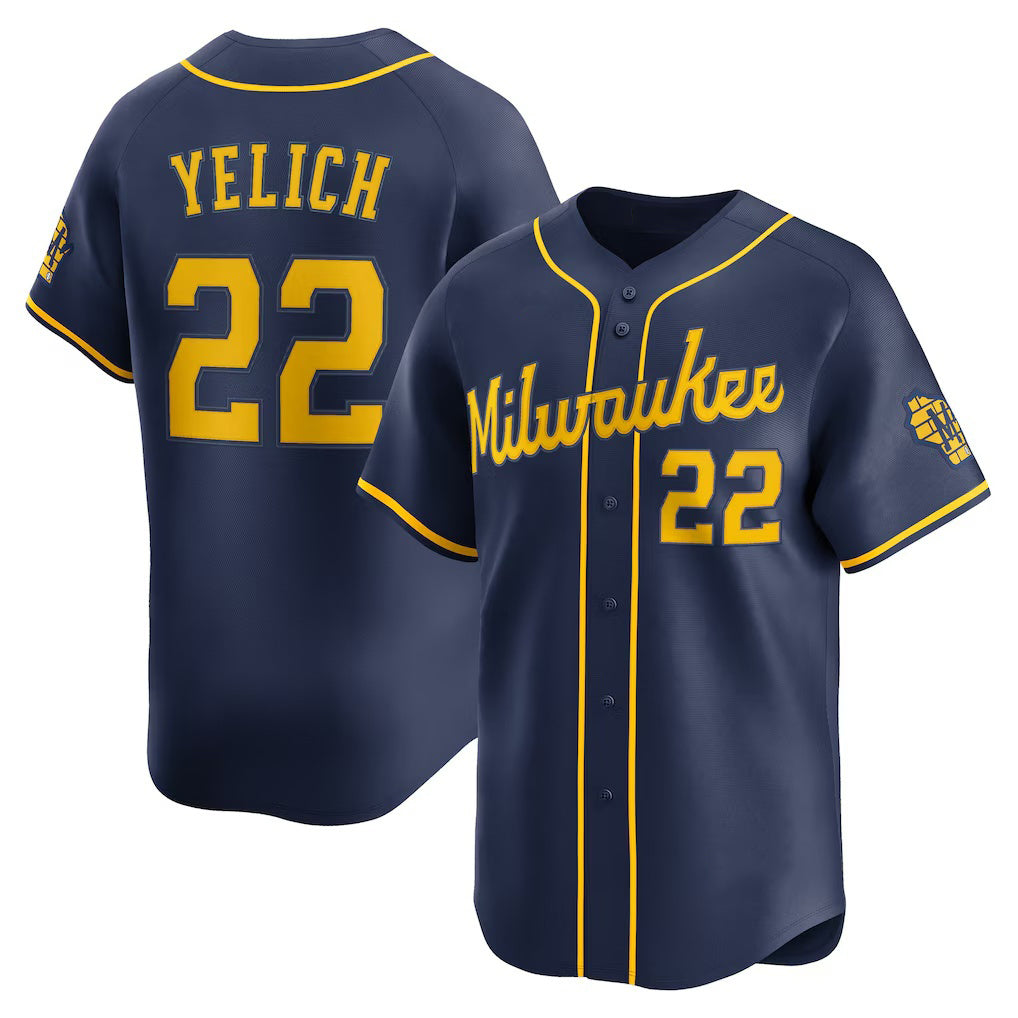Milwaukee Brewers #22 Christian Yelich Navy Fedasgoge Alternate Limited Jersey