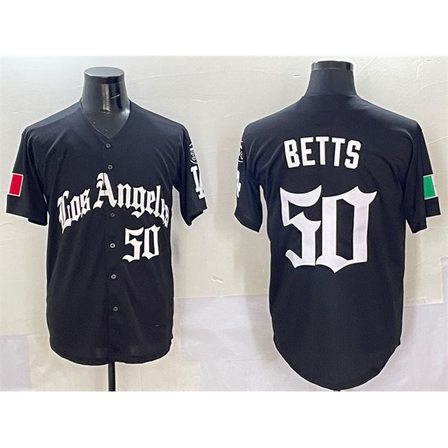 Los Angeles Dodgers #50 Mookie Betts Black Fedasgoge Mexico 2025 LA Gothic Style With Fernando Patch Vapor Premier Limited Stitched Jersey