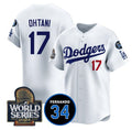 Los Angeles Dodgers #17 Shohei Ohtani White Fedasgoge 2024 World Series With Fernando Memorial Patch Limited Stitched Jersey